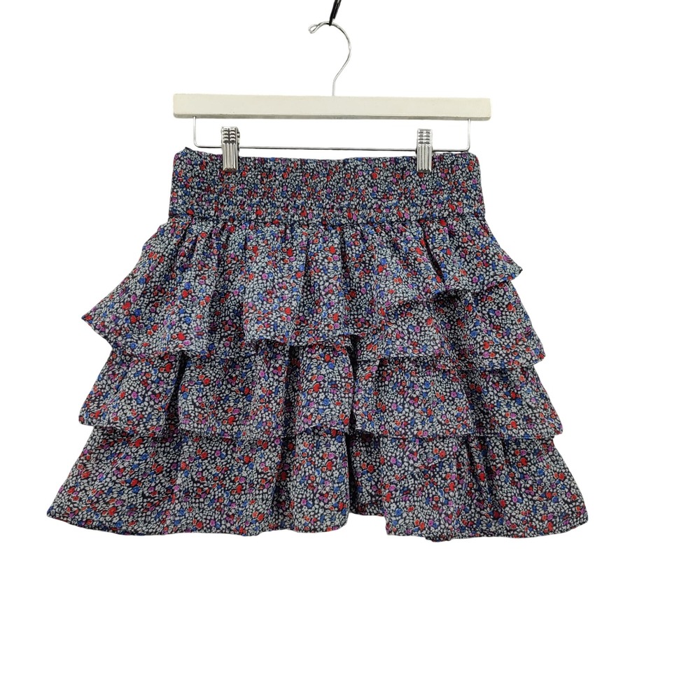 American Eagle Women Y2K Boho Cottagecore Tiered Ruffle Mini Skirt M Navy Floral